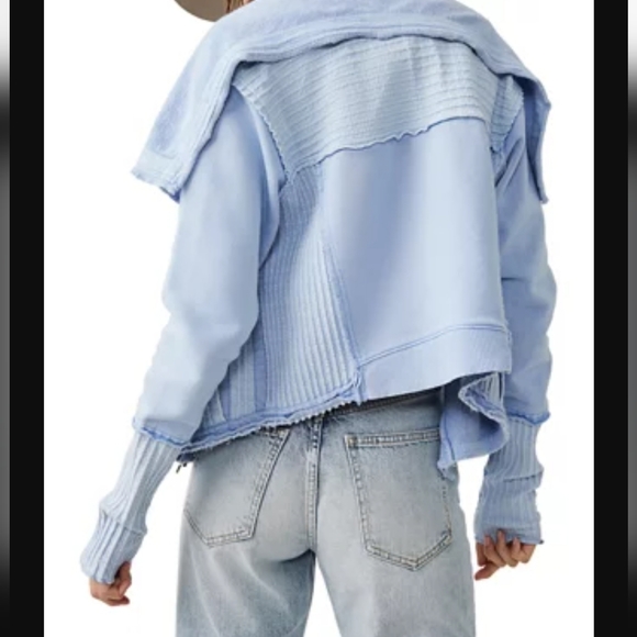Free People Hazel Cardi Comfy Soft Exaggerated Ribbing Corsican Sea Blue Md NWT - Picture 2 of 7